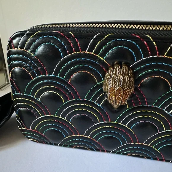 Kurt Geiger London Black Crossbody Bag with Rainbow Stitching & Hamsa Hand Clasp